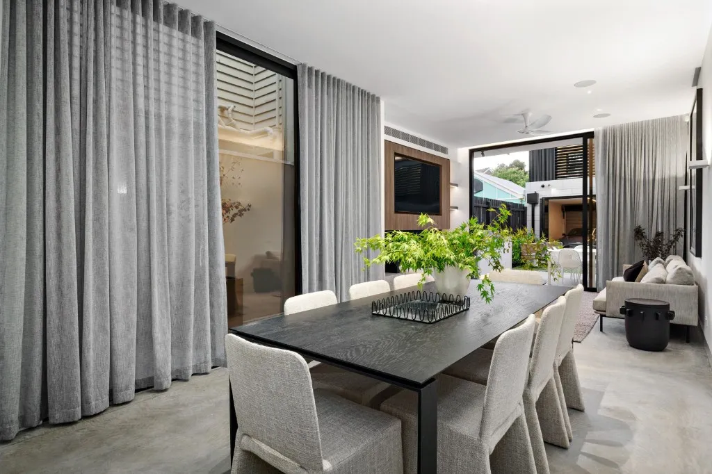 Modern Melbourne open-plan living and dining with custom joinery