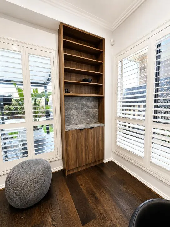 Walnut shelving and study nook