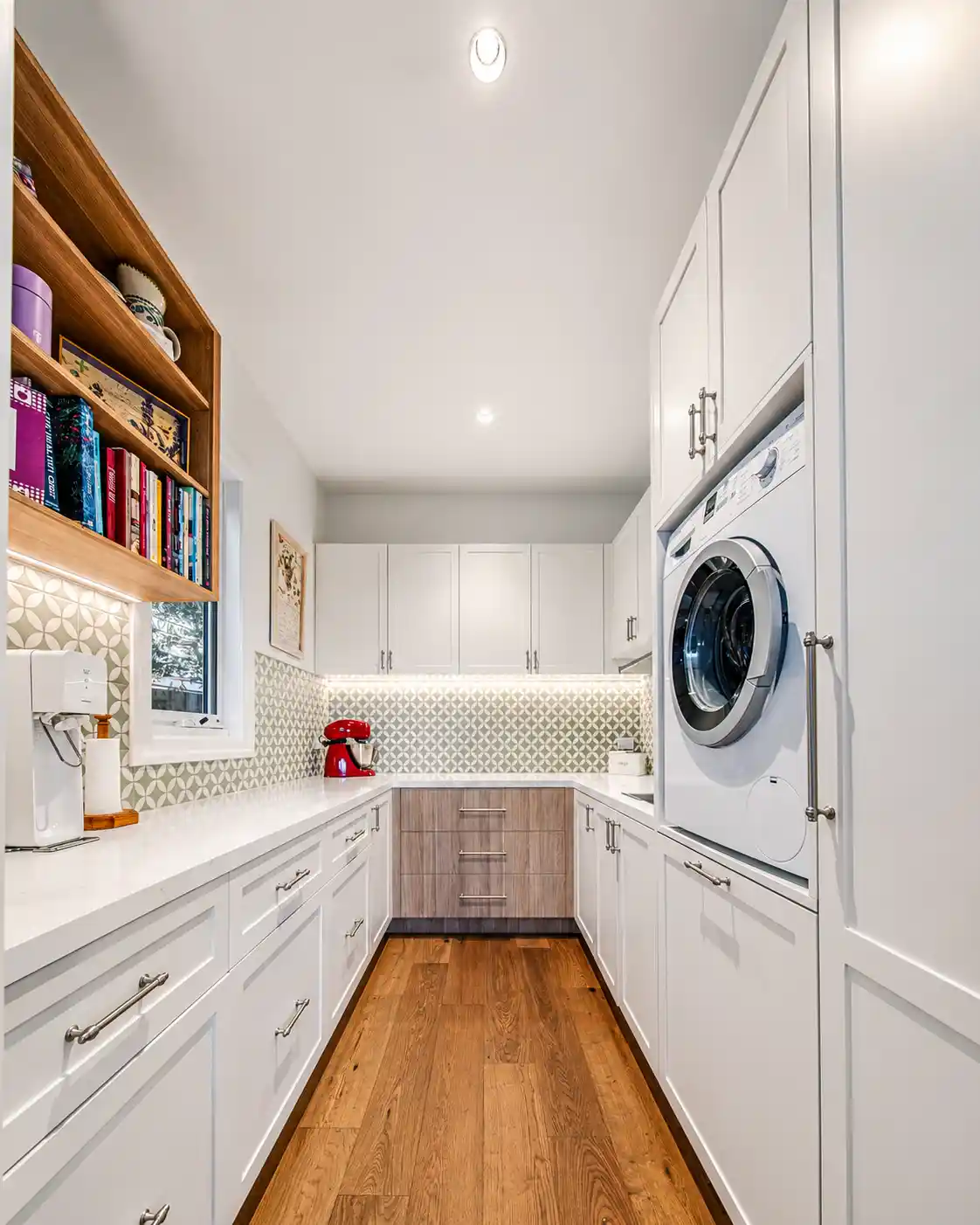 Shaker butler's laundry with patterned tile splashback