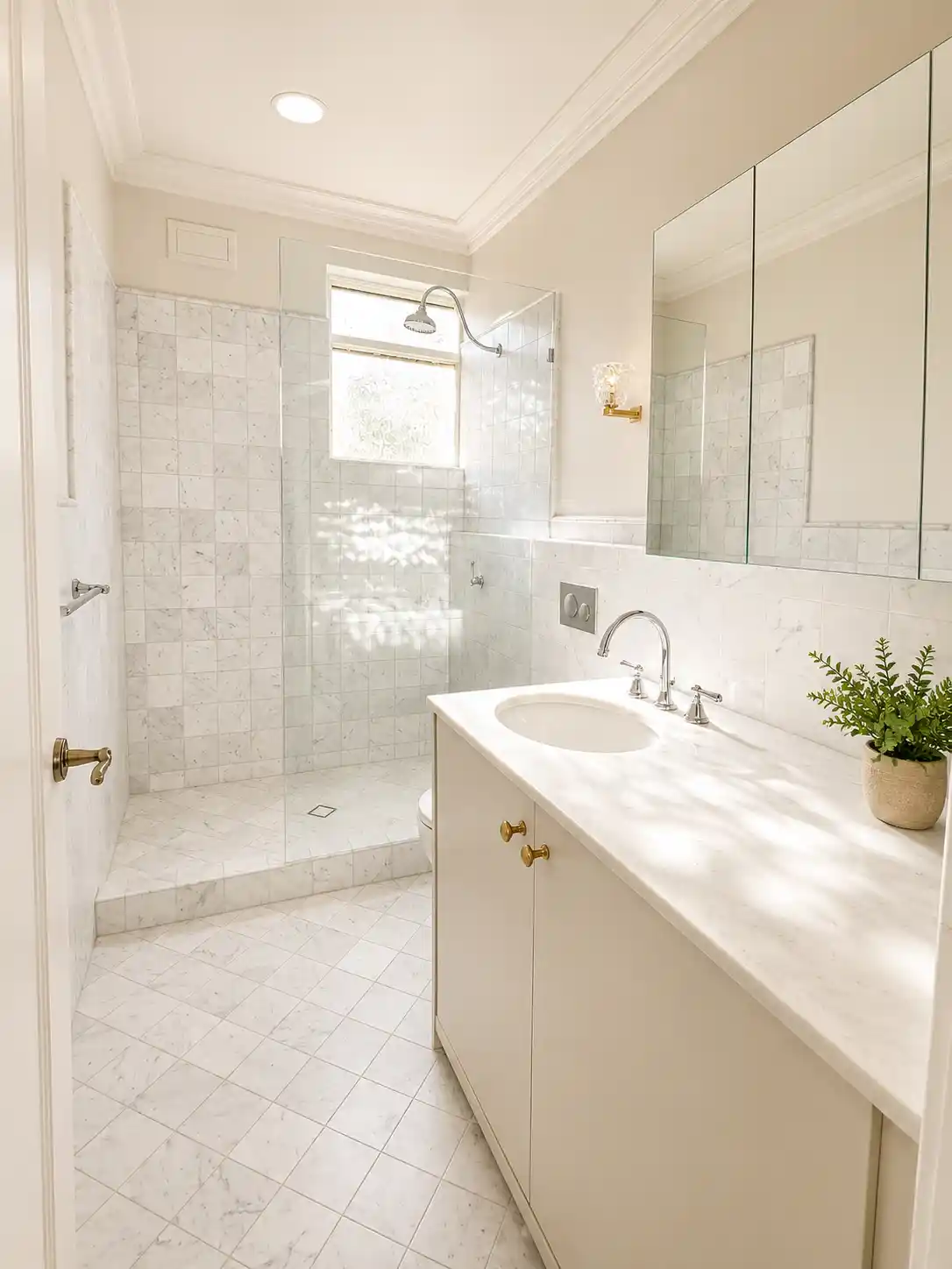 Stone-top vanity in classic ensuite